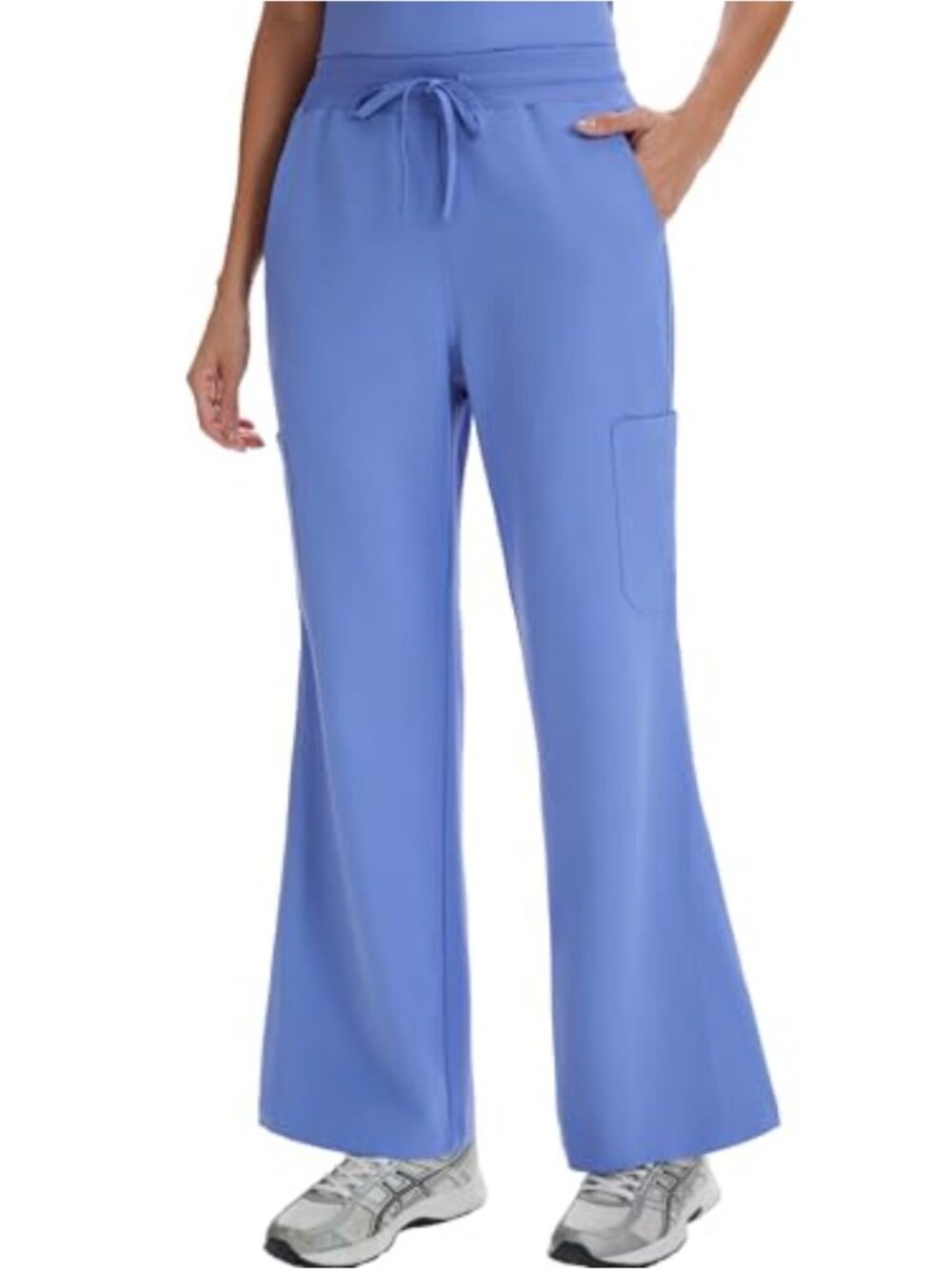 Womens Scrub Wide Leg Pants High Rise 4 Way Stretch 6 Pockets Medical Work